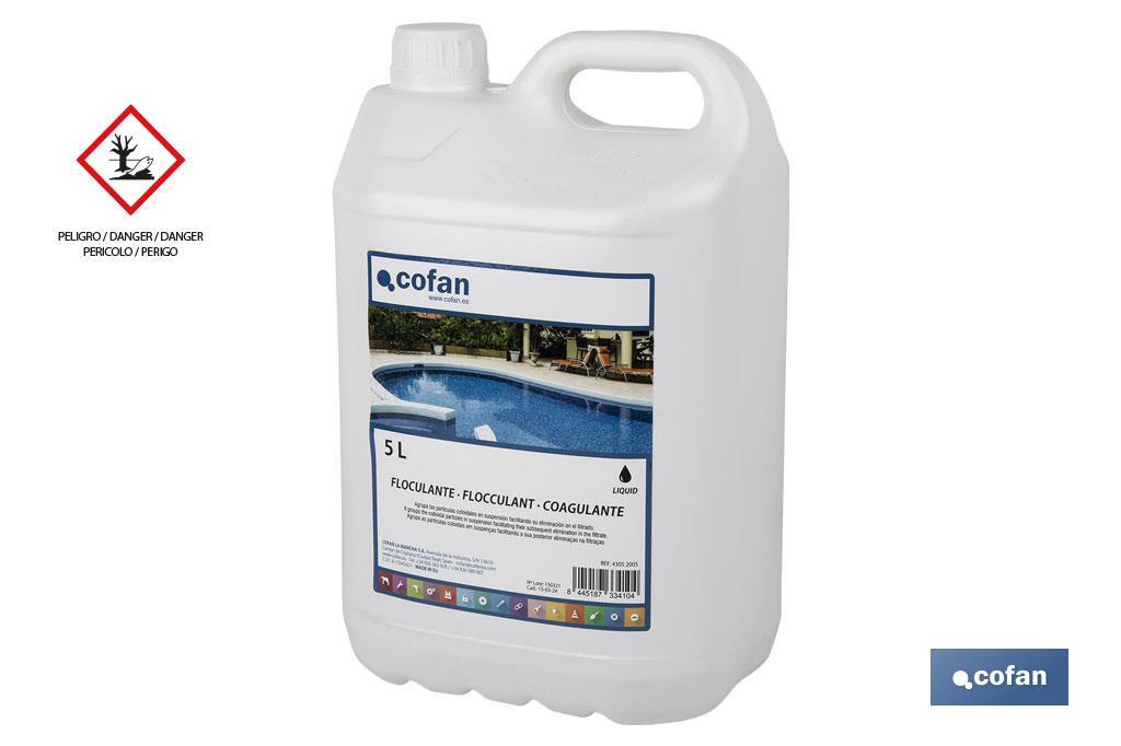 Floculante líquido para aclarar el agua de piscinas | Capacidad de 5 litros